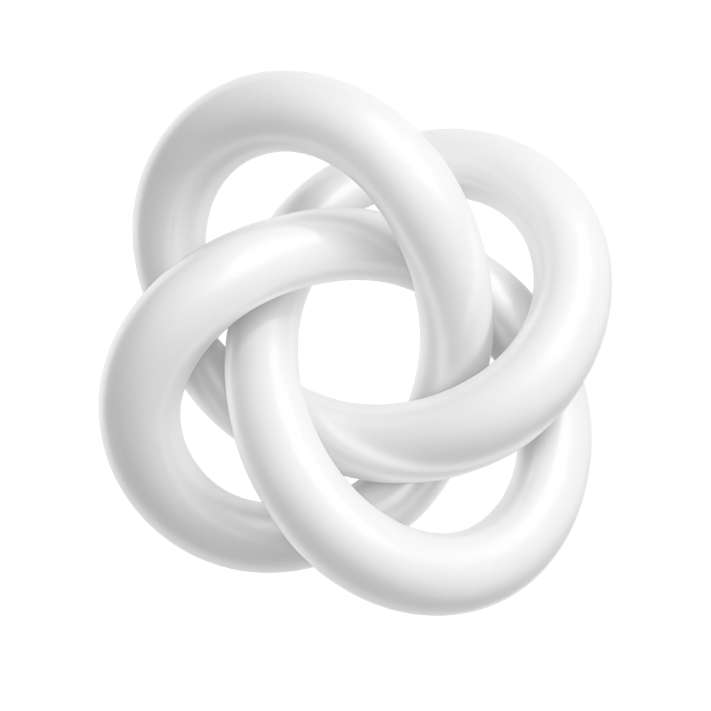 A 3D metallic endless knot representing the intertwined loop of human curiosity and artificial intelligence.
